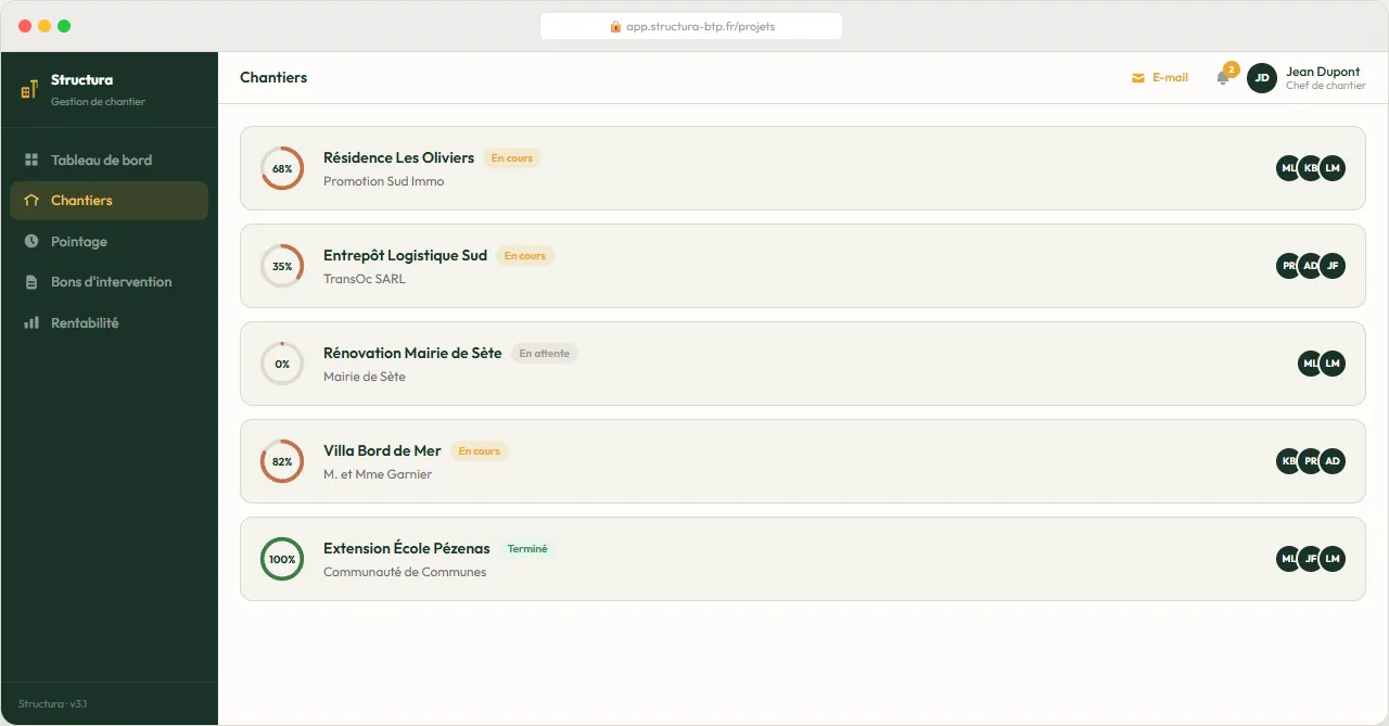 Aperçu Suivi de chantier