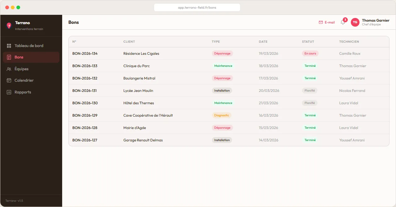 Aperçu Bons d'intervention