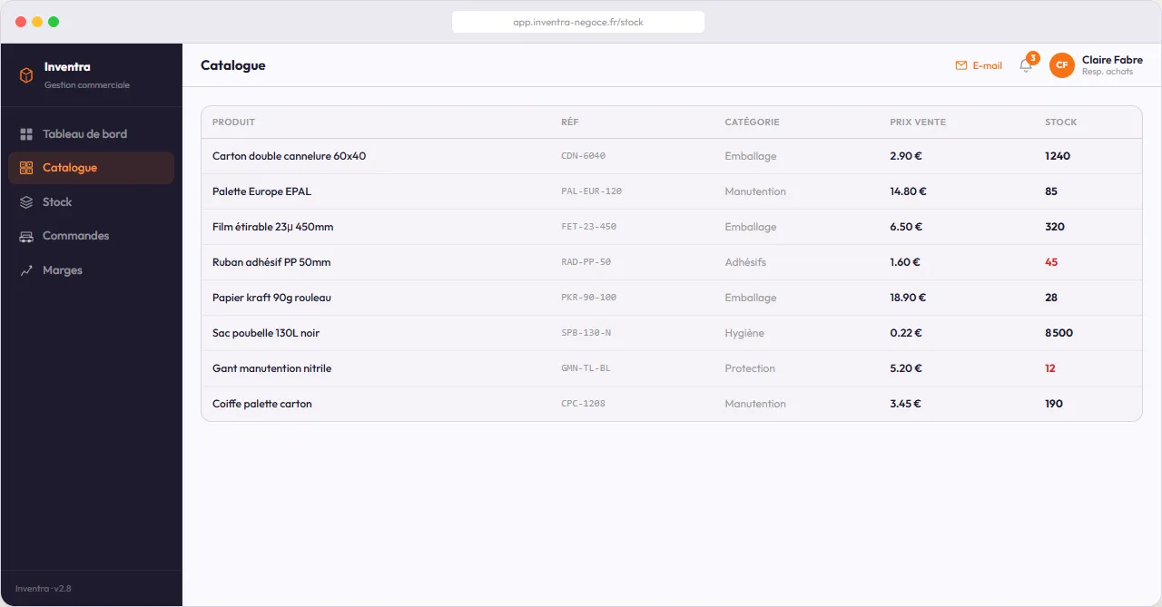 Aperçu Gestion de stock