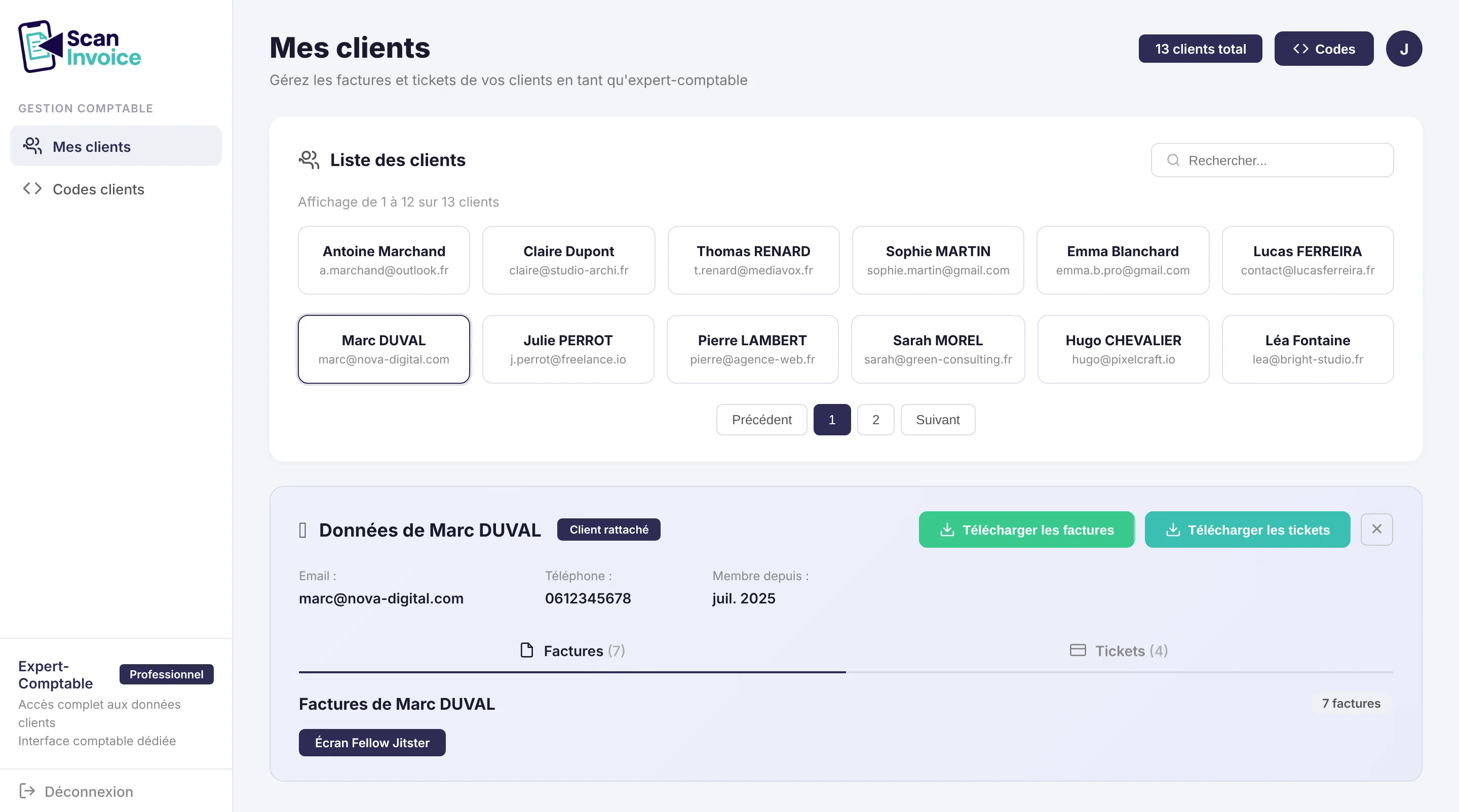 Scan Invoice - dashboard et export CSV