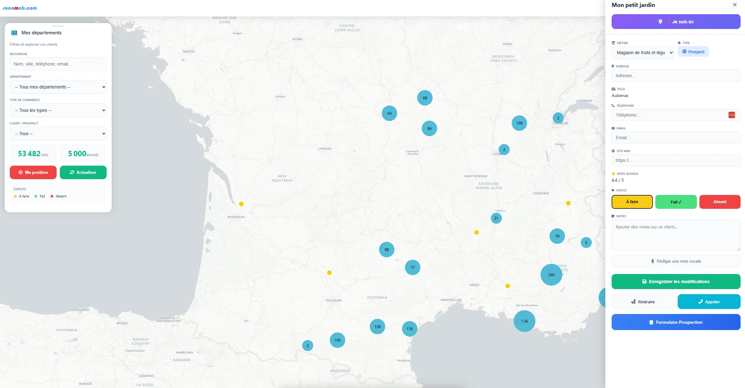 Carte prospects pour commerciaux terrain